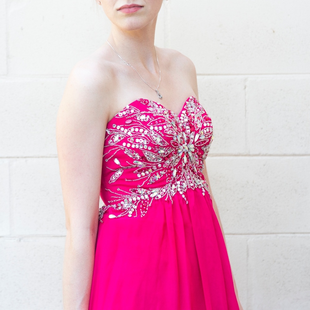 Pretty Pink Jeweled Top Prom Dress